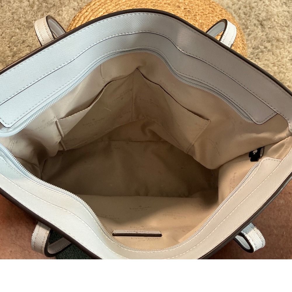 Kate Spade New York Saffiano Leather Tote Bag Light Blue White Gold Hardware - Picture 7 of 7
